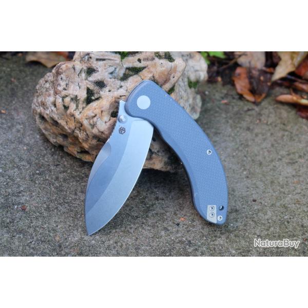 Couteau Petrified Fish Zonda Lame Acier 14C28N Manche Gray Blue G10 Linerlock Clip