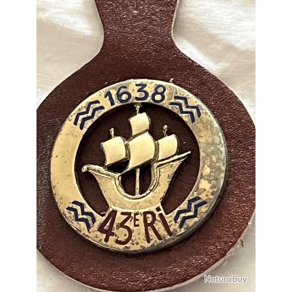 Pucelle insigne badge Marine France 43e RI 1638 Drago ancre voilier support cuir broche
