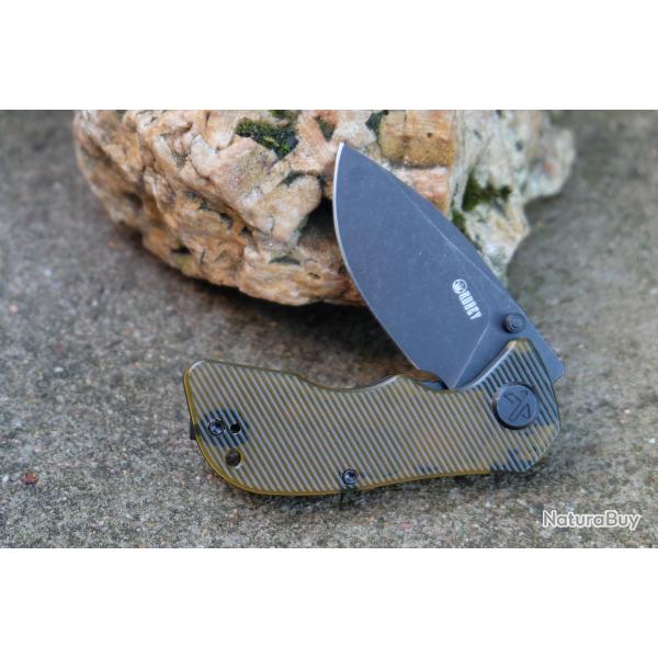 Kubey KU180M Karaji - Couteau pliant acier 14C28N Blackwash, manche Ultem, Liner Lock Clip