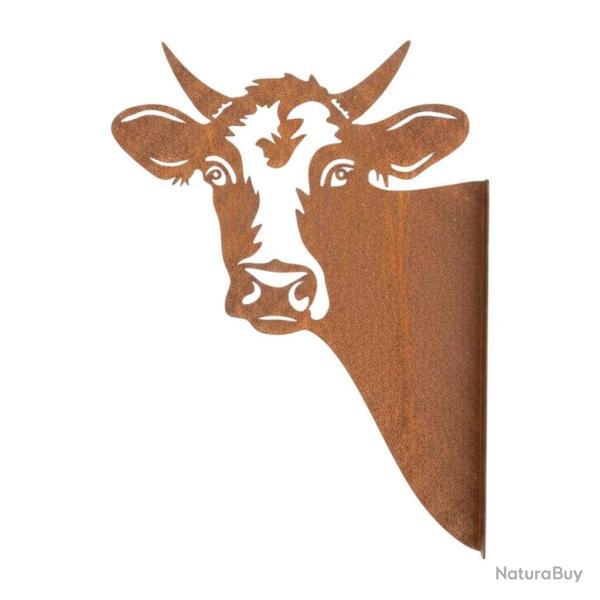 T�te de vache en m�tal, d�coration de jardin en acier brut 2 mm fabriqu�e en France - pli�e