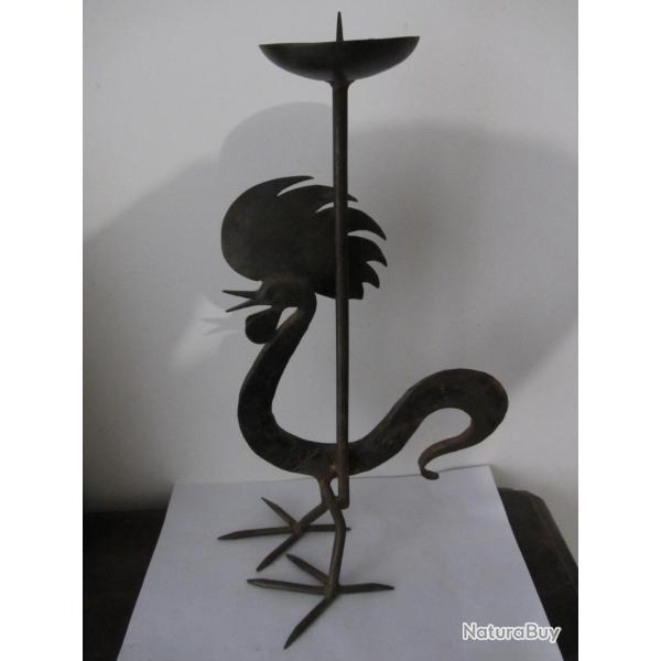 Bougeoir en fer forg� attribu� aux ateliers de Marolles 1950