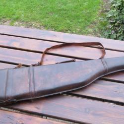 Ancien &eacute;tui/fourreau rigide de forme dite "jambon" en cuir pour arme de chasse - FRANCE  (Vers 1930)