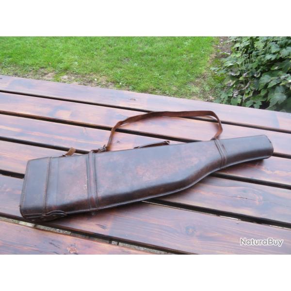 Ancien �tui/fourreau rigide de forme dite "jambon" en cuir pour arme de chasse - FRANCE  (Vers 1930)