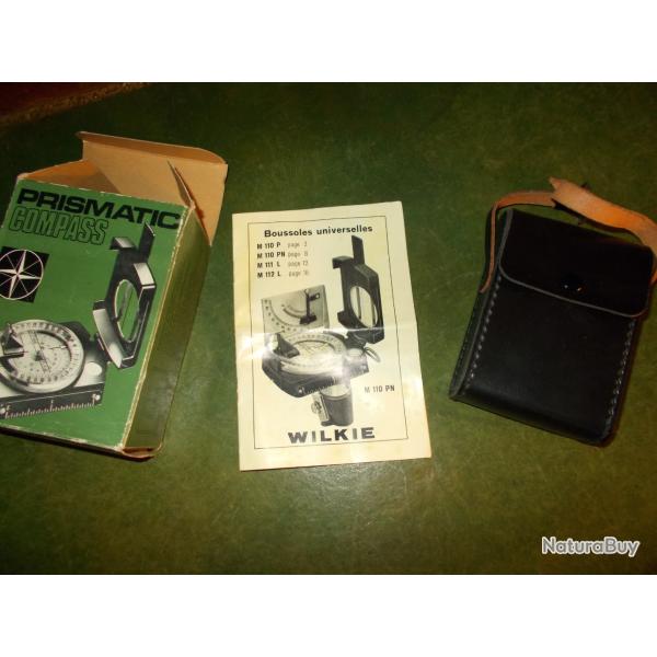 ancienne boussole militaire ? prismatic compass vintage �tui carton origine en m�tal noir