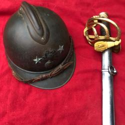 RARE , CASQUE DU G&Eacute;N&Eacute;RAL DE BRIGADE GEORGES CHALLE ET SON SABRE
