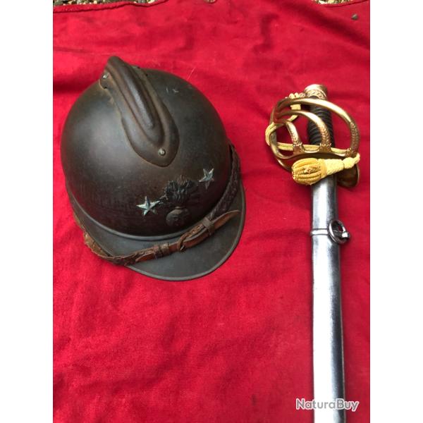 RARE , CASQUE DU G�N�RAL DE BRIGADE GEORGES CHALLE ET SON SABRE