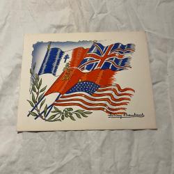 Carte lib&eacute;ration WW2 drapeaux alli&eacute;s 16,8 x 13 cm original