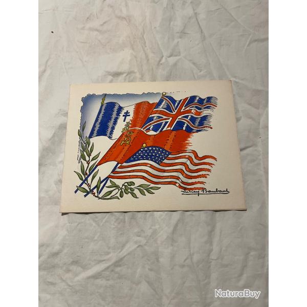 Carte lib�ration WW2 drapeaux alli�s 16,8 x 13 cm original