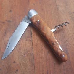 Joli Couteau R&eacute;gional MASSU L ' ALSACIEN par LE SABOT 2 Pi&eacute;ces Manche en Olivier Sculpt&eacute;