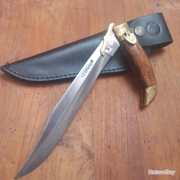 Solide Couteau de Chasse � la d estaing LEOPARD avec �tui en cuir