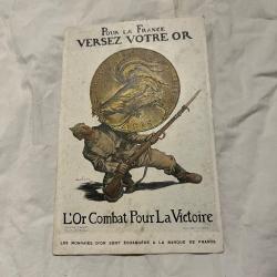 CPA pour la France versez votre Or L'oOr combat pour la victoire coq casque &agrave; pointe