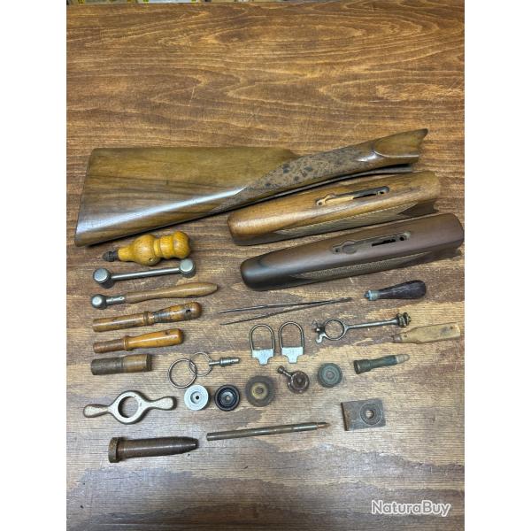 Lot de pi�ces d�tach�es pour fusil de chasse et accessoires