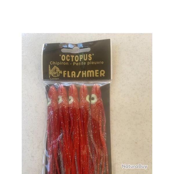 Octopus Flashmer 11 cm rouge - blister de 5 - leurres mer bar lieu maquereau
