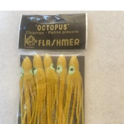 Octopus Flashmer 11 cm jaune - blister de 5 - leurres mer bar lieu maquereau