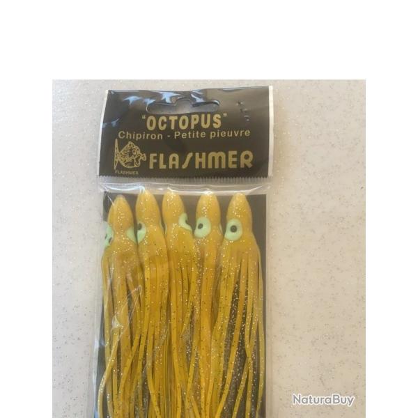 Octopus Flashmer 11 cm jaune - blister de 5 - leurres mer bar lieu maquereau