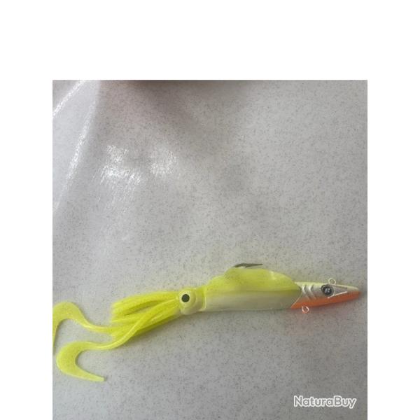 Ragot Octopus 167 g - Leurre calamar plomb� 26 cm - Jaune fluo - Verticale mer - Hame�on XXL