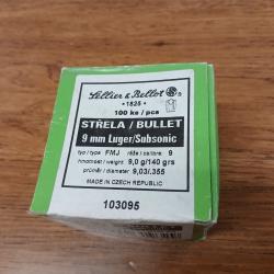 Ogives 9mm Sellier et Bellot 144gr sub sonic fmj - boite 100