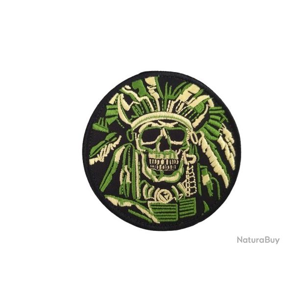 Patch Squelette indien - Noir/Vert - velcro - Livraison gratuite