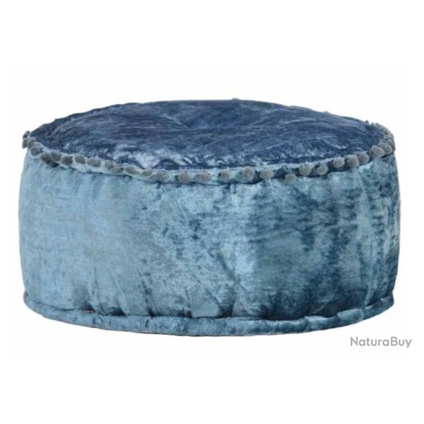 Pouf rond velours bleu 40x20 cm repose pieds doux confortable