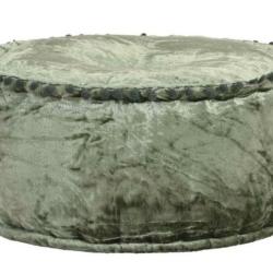 Pouf rond velours vert 40x20 cm repose pieds doux confortable