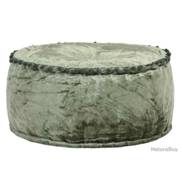 Pouf rond velours vert 40x20 cm repose pieds doux confortable