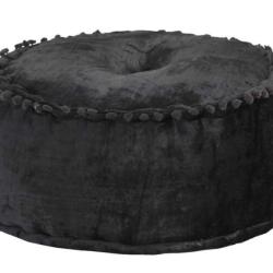 Pouf rond velours anthracite 40x20 cm repose pieds doux confortable