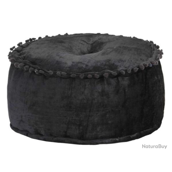 Pouf rond velours anthracite 40x20 cm repose pieds doux confortable