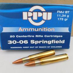 Cartouches PPU Calibre 30-06 SPRINGFIELD FMJBT 175grs - Boite de 20 unit&eacute;s