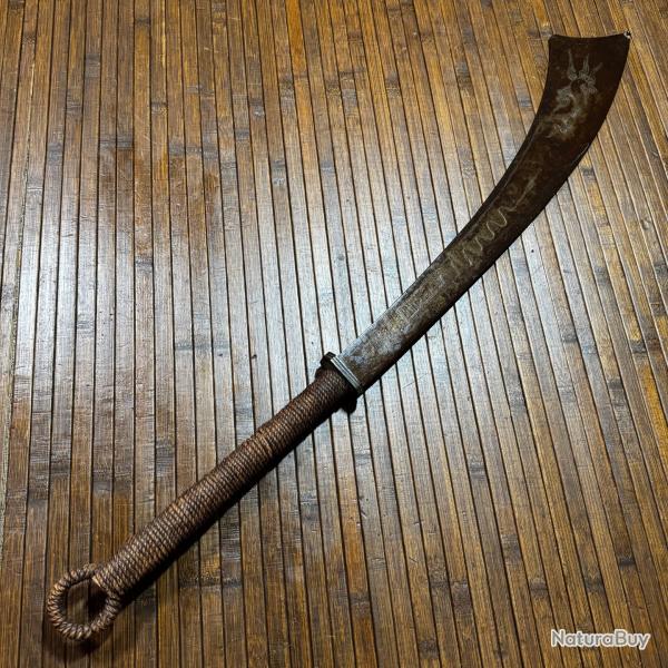Sabre Ancien Chinois Dadao / Dao de Milice - Gravures Traditionnelles - Arme Blanche De Collection