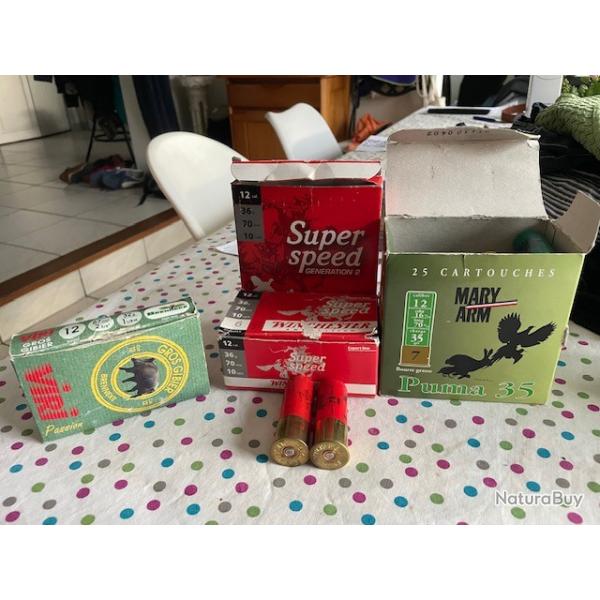 Lot de cartouches calibre 12 bourre grasse Mary arme 7 et bourre � jupe Winchester 6+2 brenneke