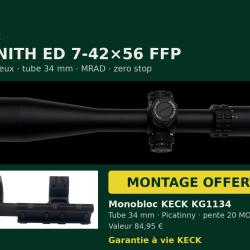 KECK ZENITH ED 7-42x56 FFP lumineux tube 34 mm + montage 20 MOA OFFERT