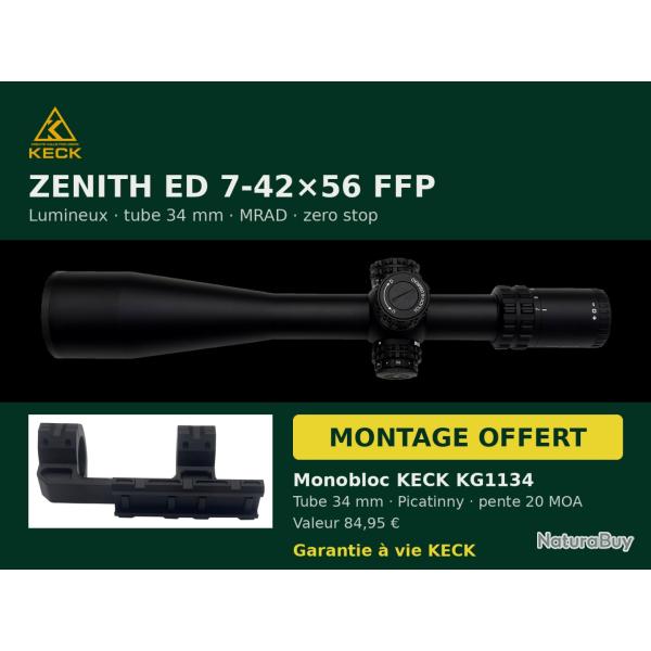 KECK ZENITH ED 7-42x56 FFP lumineux tube 34 mm + montage 20 MOA OFFERT