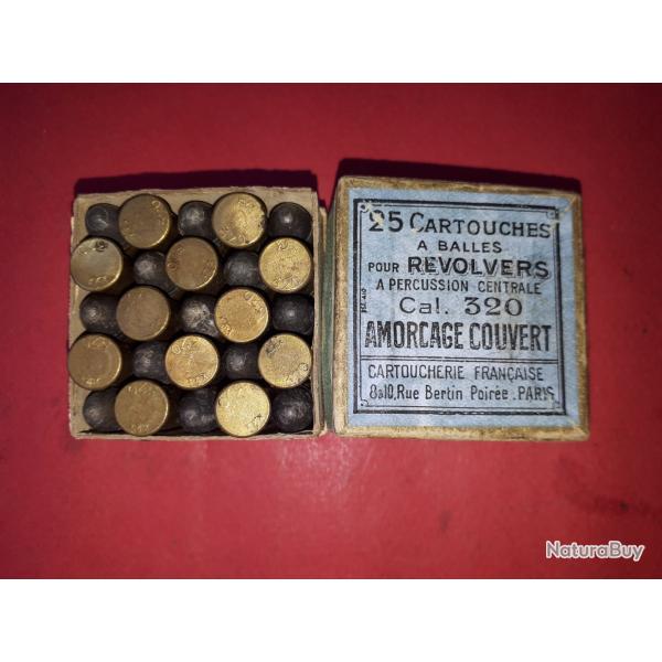 Lot de 25 Cartouches 320 Gevelot �  Amor�age Couvert Poudre Noire avec Boite C.F N�410