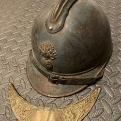 Casque adrian ww1 infanterie avec plaque comm&eacute;morative