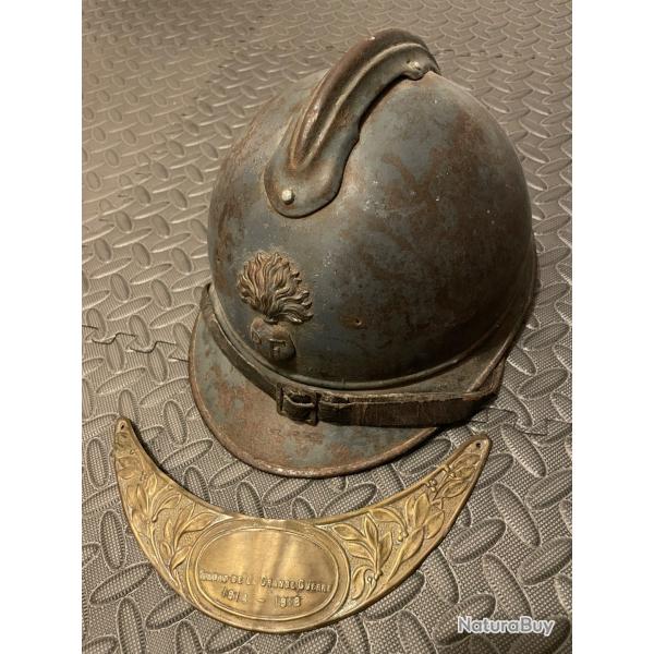 Casque adrian ww1 infanterie avec plaque comm�morative