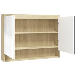 Armoire &agrave; miroir de salle de bain 80 x 15 x 60cm MDF blanc et ch&ecirc;ne 02_0006716