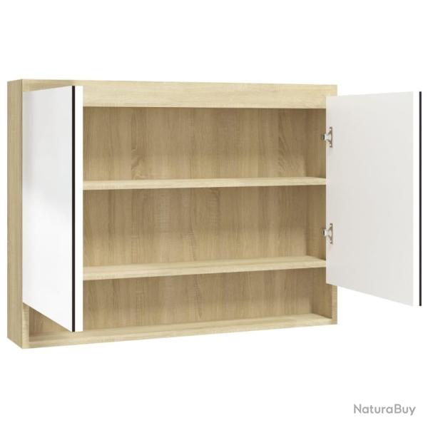 Armoire � miroir de salle de bain 80 x 15 x 60cm MDF blanc et ch�ne 02_0006716