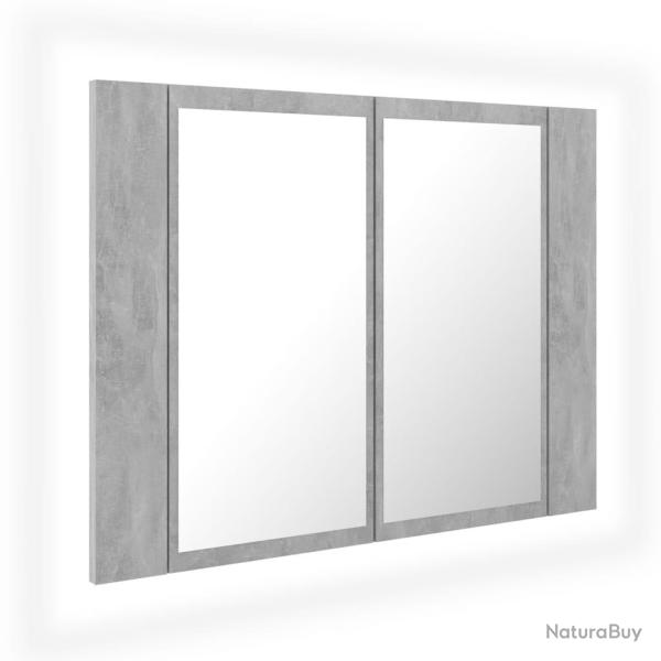 Armoire de salle de bain � miroir 60 x 12 x 45 cm led gris b�ton acrylique 02_0006608