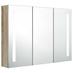 Armoire de salle de bain &agrave; miroir led 89 x 14 x 62 cm ch&ecirc;ne 02_0006574