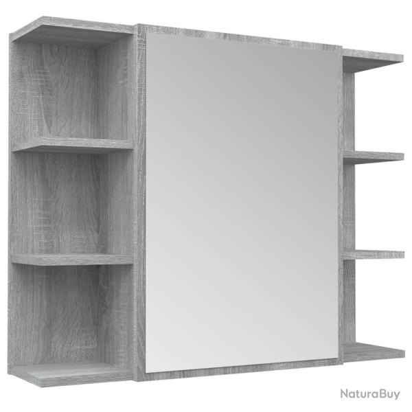 Armoire � miroir de salle de bain 80 x 20,5 x 64cm bois gris 02_0006741