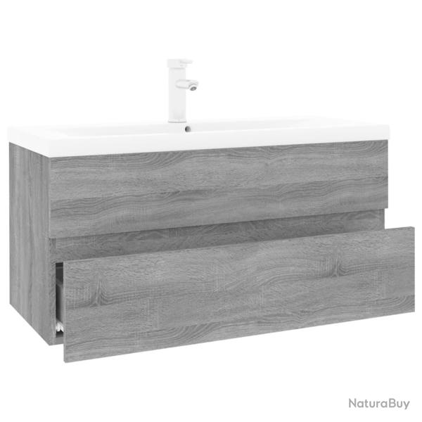 Meuble lavabo avec bassin int�gr� 91 x 39,5 x 18,5 cm sonoma gris bois d'ing�nierie 02_0006881