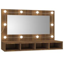 Armoire &agrave; miroir avec led ch&ecirc;ne 90 x 31,5 x 62 cm marron 02_0006668