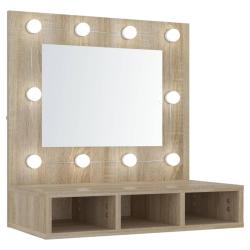 Armoire &agrave; miroir avec led 60 x 31,5 x 62 cm ch&ecirc;ne 02_0006670