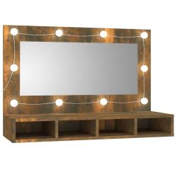 Armoire &agrave; miroir avec led 90 x 31,5 x 62 cm ch&ecirc;ne fum&eacute; 02_0006663