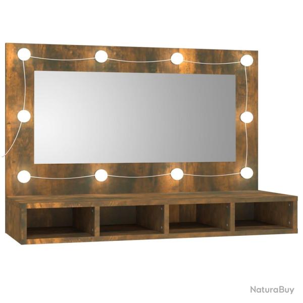 Armoire � miroir avec led 90 x 31,5 x 62 cm ch�ne fum� 02_0006663