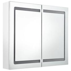 Armoire de salle de bain &agrave; miroir led 80 x 12 x 68cm blanc brillant 02_0006584