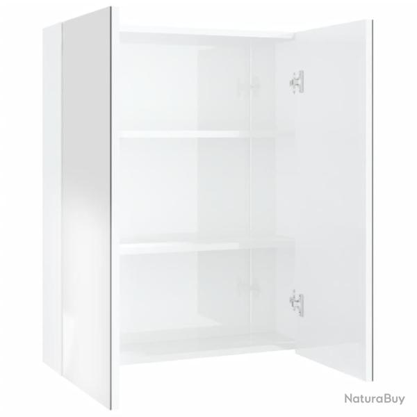Armoire � miroir de salle de bain 60 x 15 x 75cm MDF blanc brillant 02_0006708