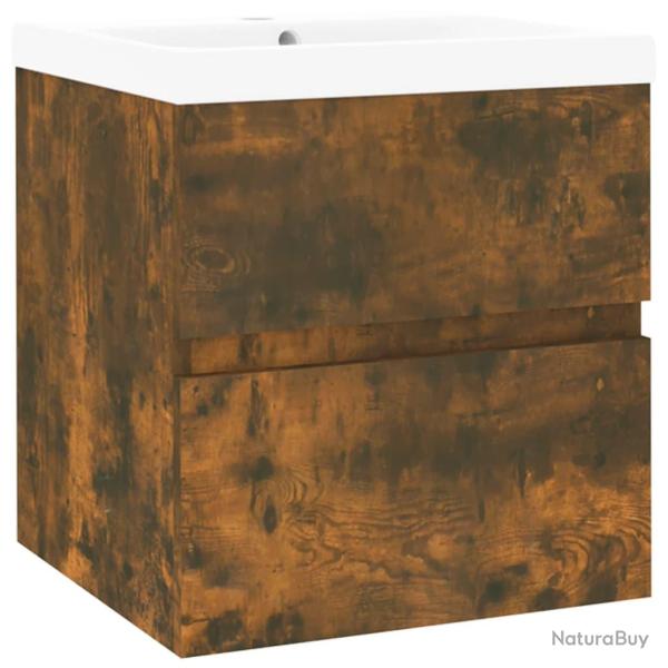 Meuble lavabo avec bassin int�gr� 41 x 38,5 x 45 cm ch�ne fum� bois d'ing�nierie 02_0006870