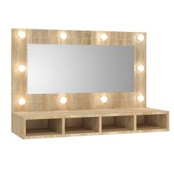 Armoire &agrave; miroir avec led 90 x 31,5 x 62 cm ch&ecirc;ne 02_0006672
