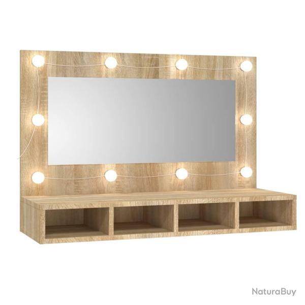 Armoire � miroir avec led 90 x 31,5 x 62 cm ch�ne 02_0006672